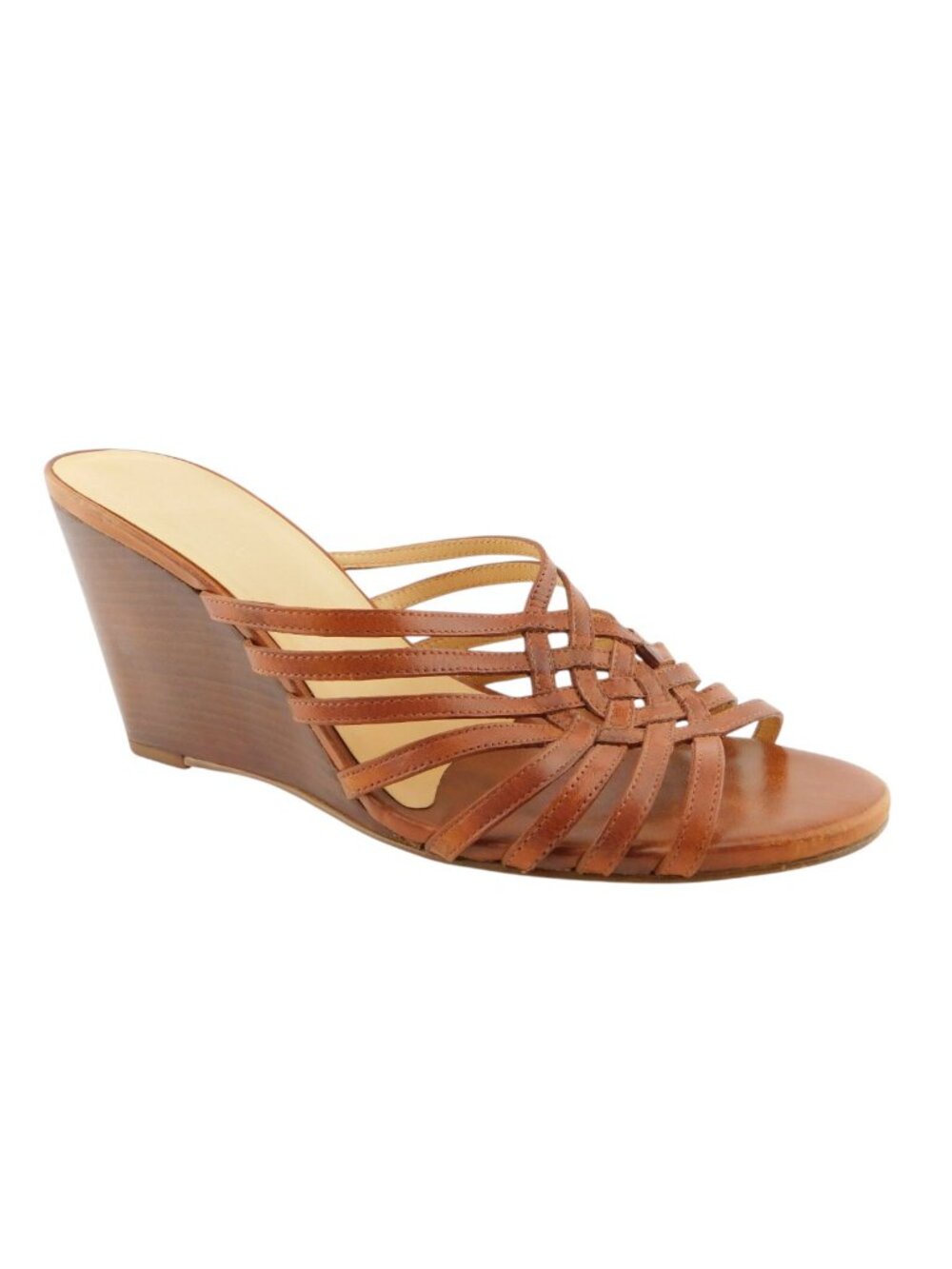 COLE HAAN Natural Brown Leather Slide Wedge Heel Sandals 8